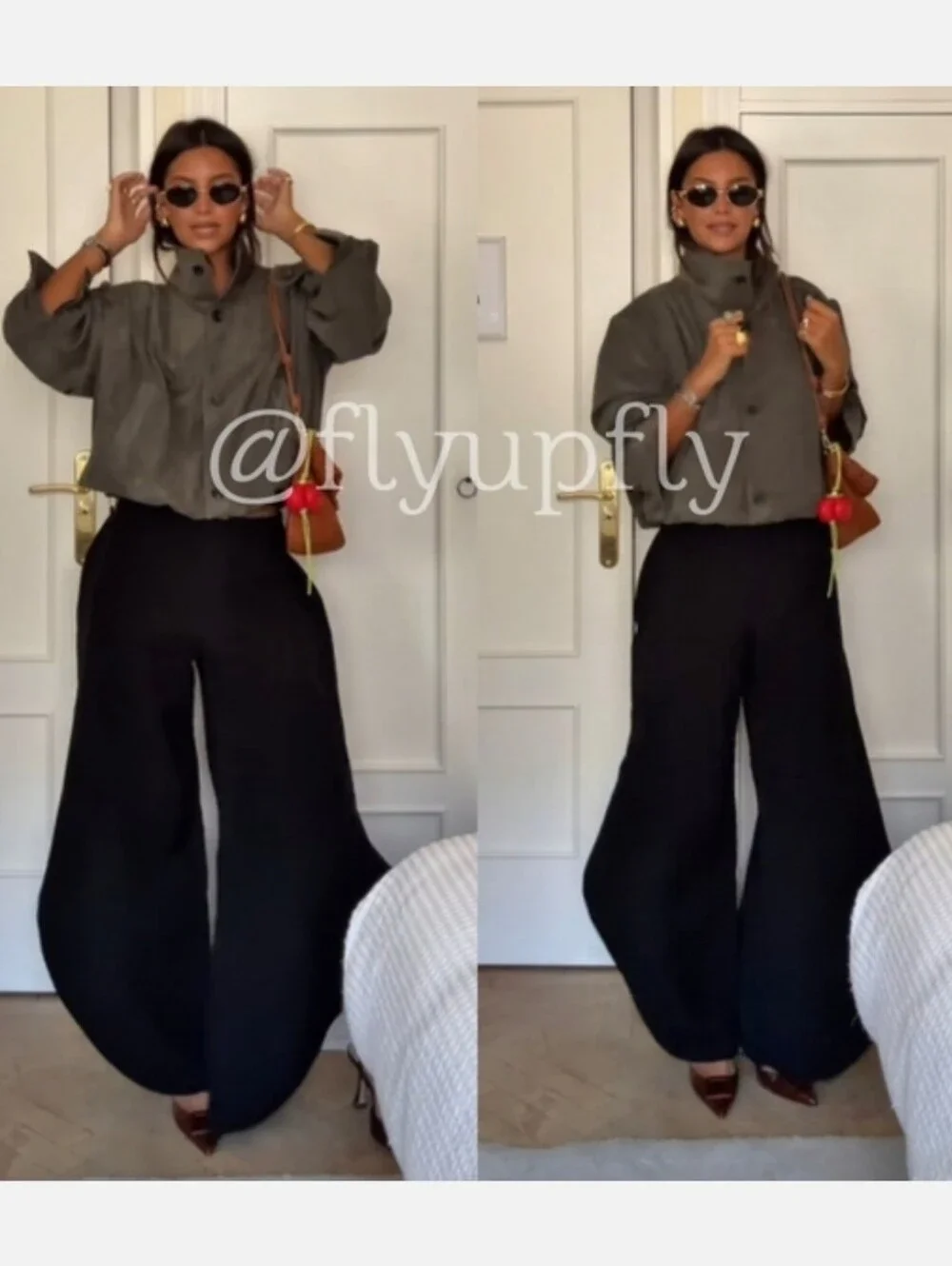 ZARA WIDE LEG PANTS WITH VENTS BLACK SIZE XL